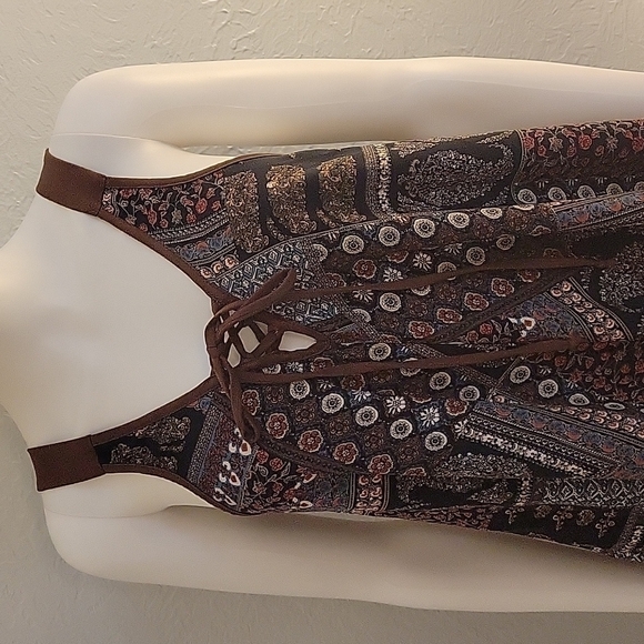 WRANGLER Faux Suede Floral Handkerchief Lace-up Sleeveless Slip Western Top - Picture 3 of 9